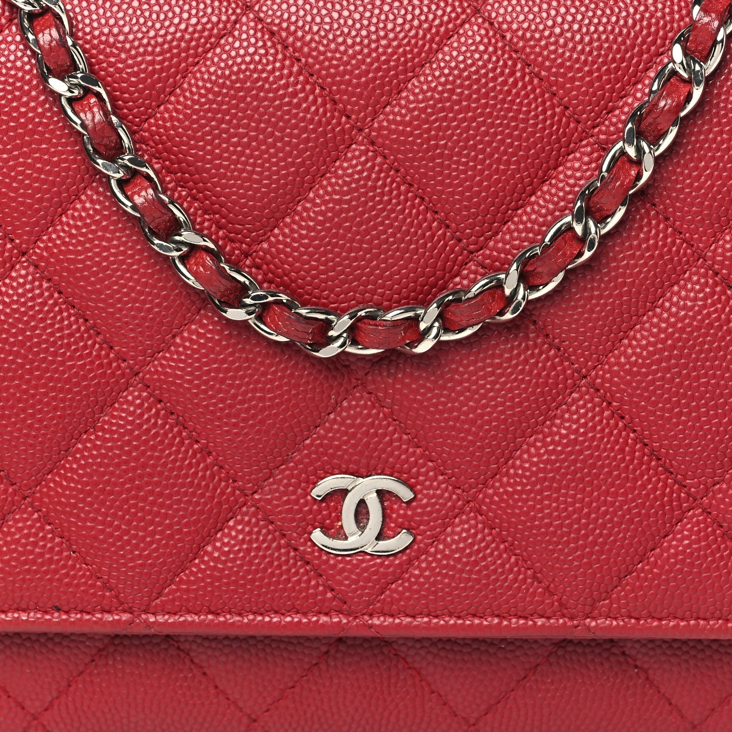 Chanel Caviar Quilted Wallet on Chain WOC Dark Red 9 of 12
