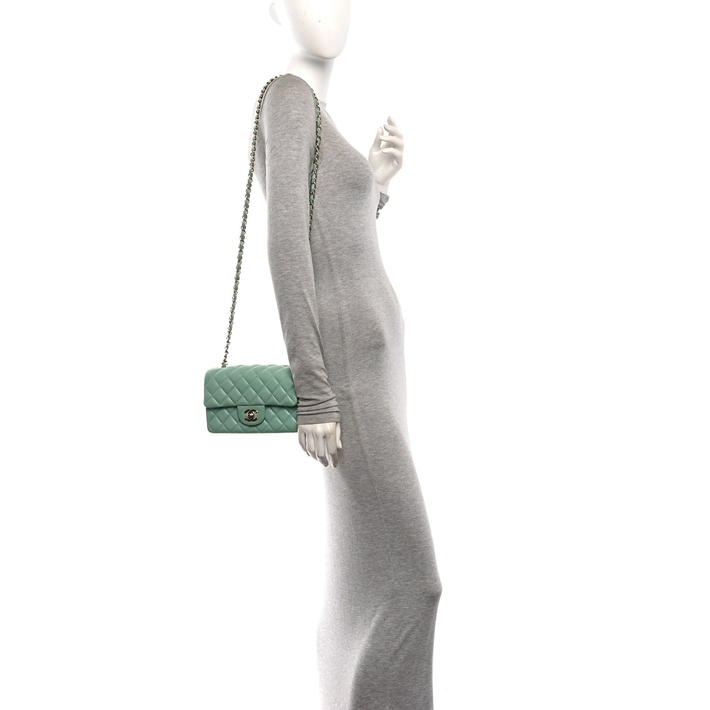 Lambskin Quilted Mini Rectangular Flap Light Green