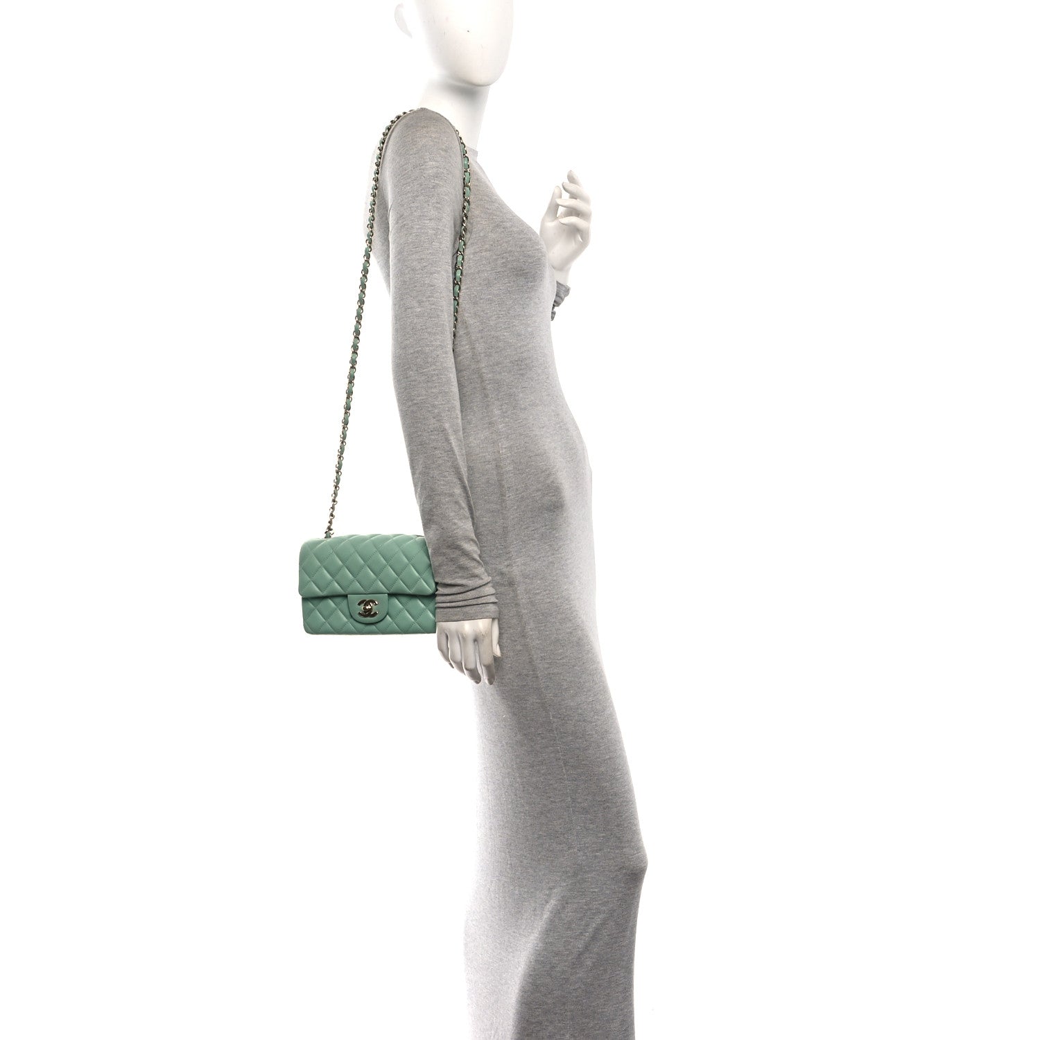 Chanel Lambskin Quilted Mini Rectangular Flap Light Green 2 of 10