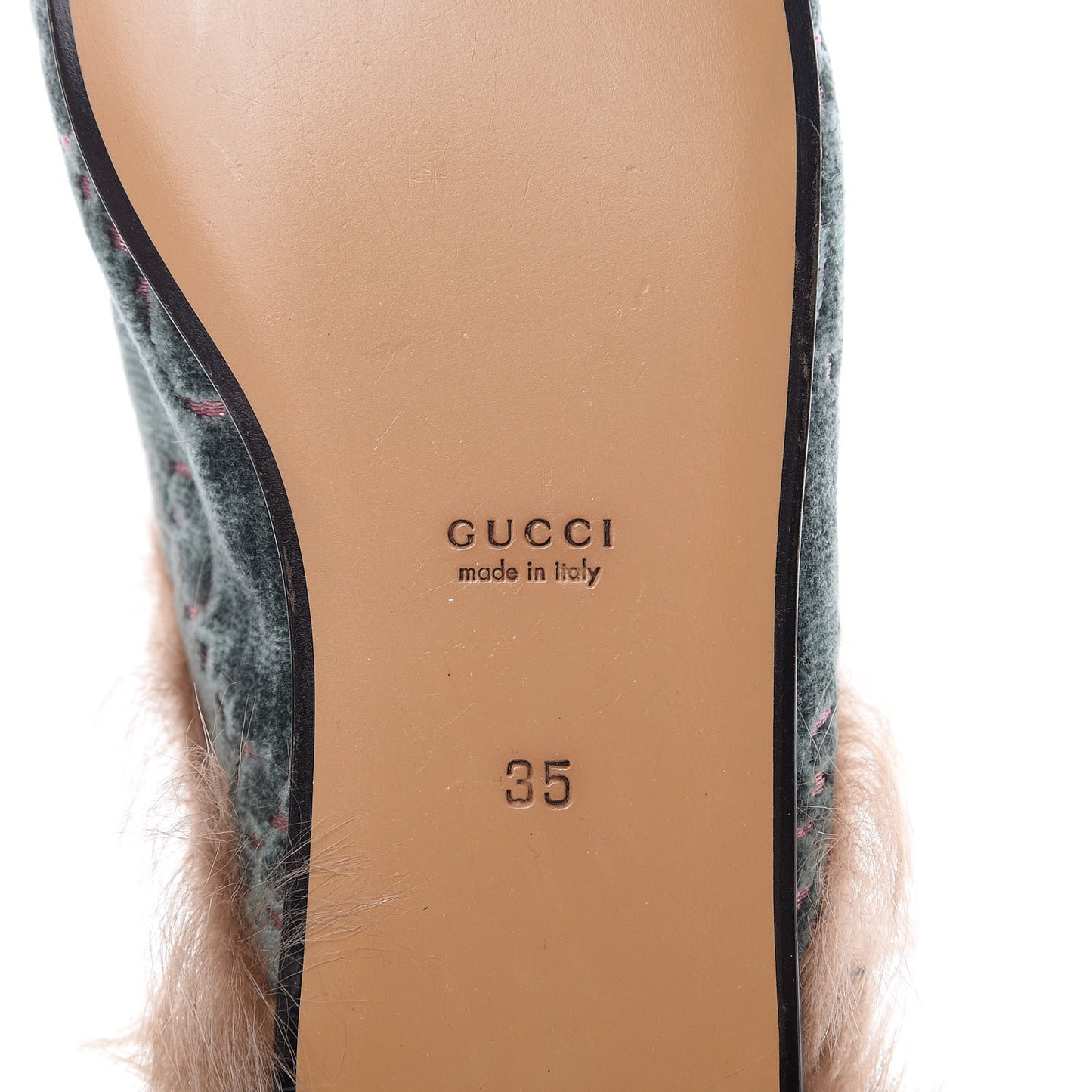 Velvet GG Monogram Fur Womens Princetown Slippers 35 Avio Dusty Pink