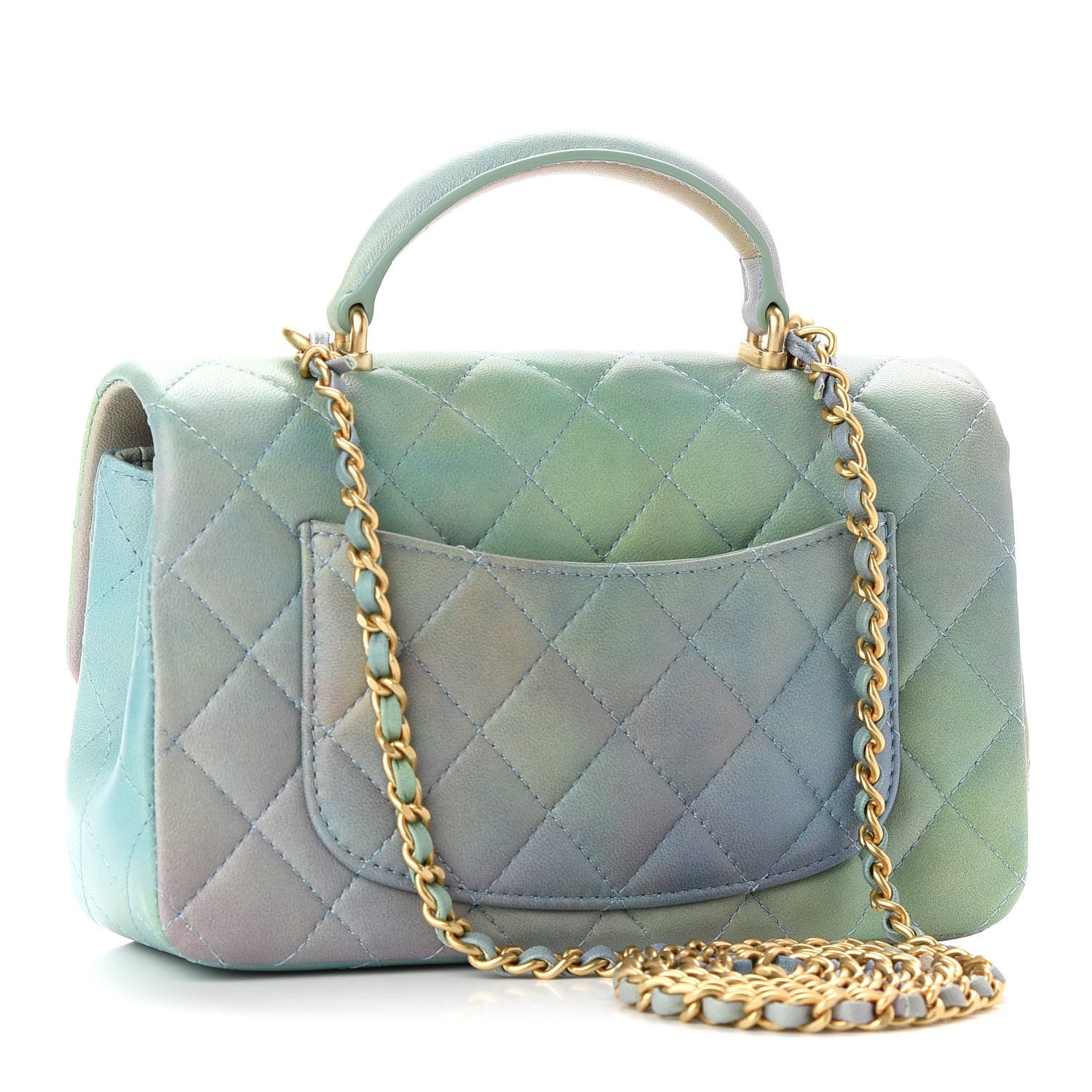 Chanel Lambskin Quilted Ombre Mini Top Handle Rectangular Flap Blue Green 3 of 9