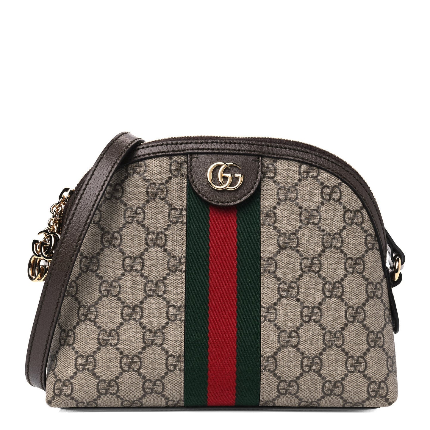 GG Supreme Monogram Textured Dollar Calfskin Web Small Ophidia Dome Shoulder Bag Beige Ebony New Acero
