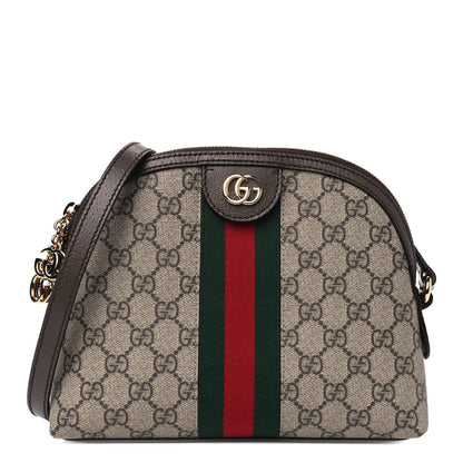 Gucci GG Supreme Monogram Textured Dollar Calfskin Web Small Ophidia Dome Shoulder Bag Beige Ebony New Acero 1 of 4