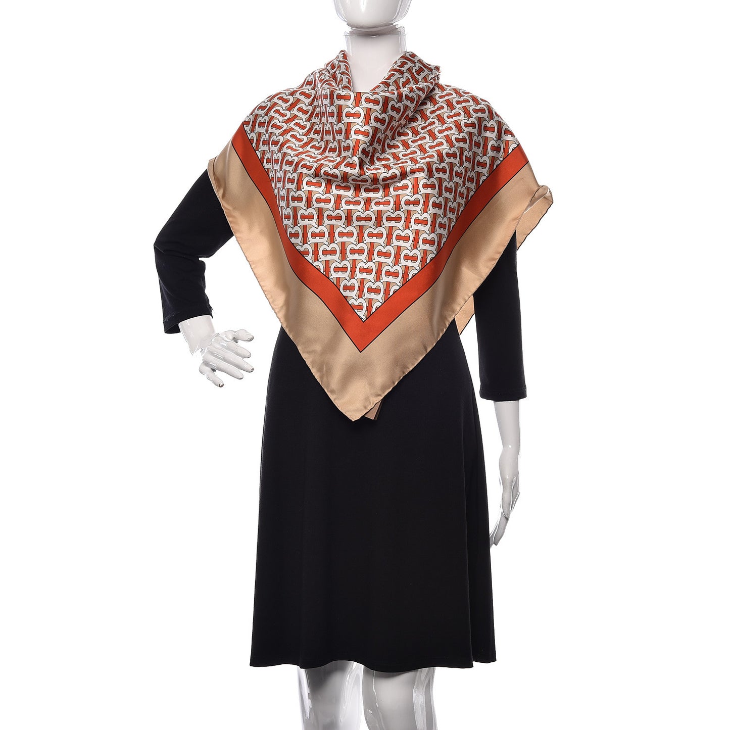 Silk Monogrammed TB Print Square Scarf Vermillion