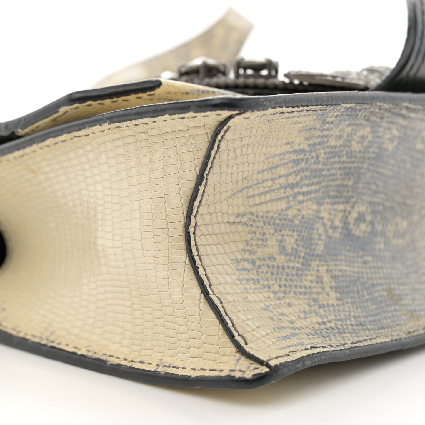 Lizard Embossed Calfskin Studded Jewel Buckle Crossbody Bag Roccia