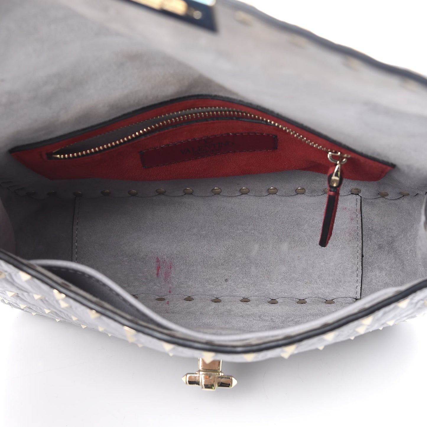 Craquele Nappa Medium Rockstud Spike Shoulder Bag Pastel Grey