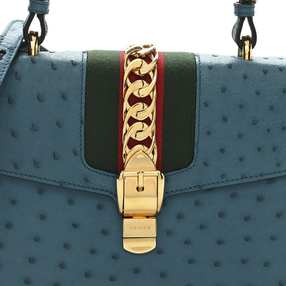 Gucci Ostrich Medium Sylvie Top Handle Bag Deep Cobalt 8 of 12