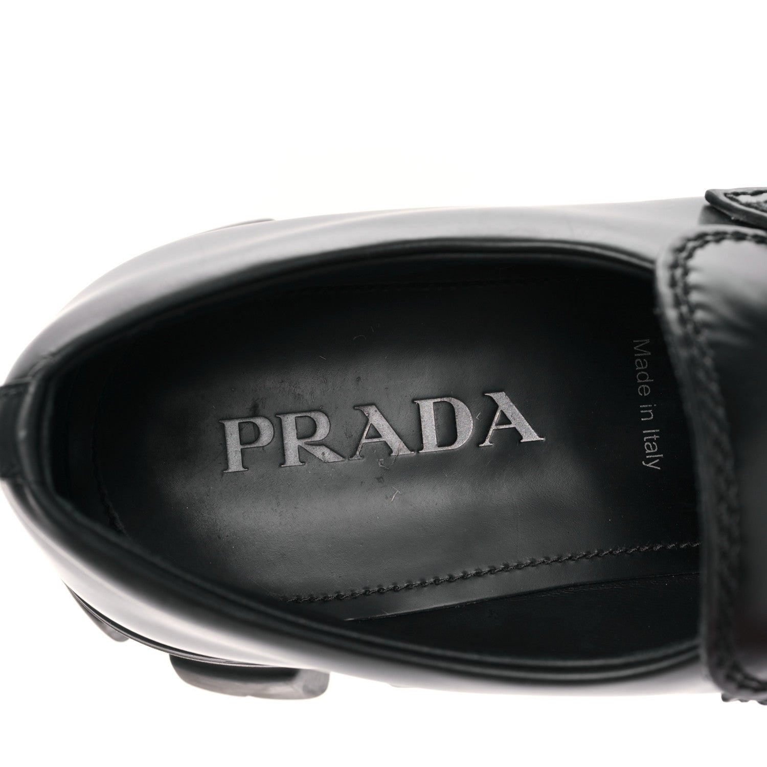 Prada Spazzolato Rois Metal Triangle Logo Mens Monolith 60mm Loafers 7 Black 7 of 8