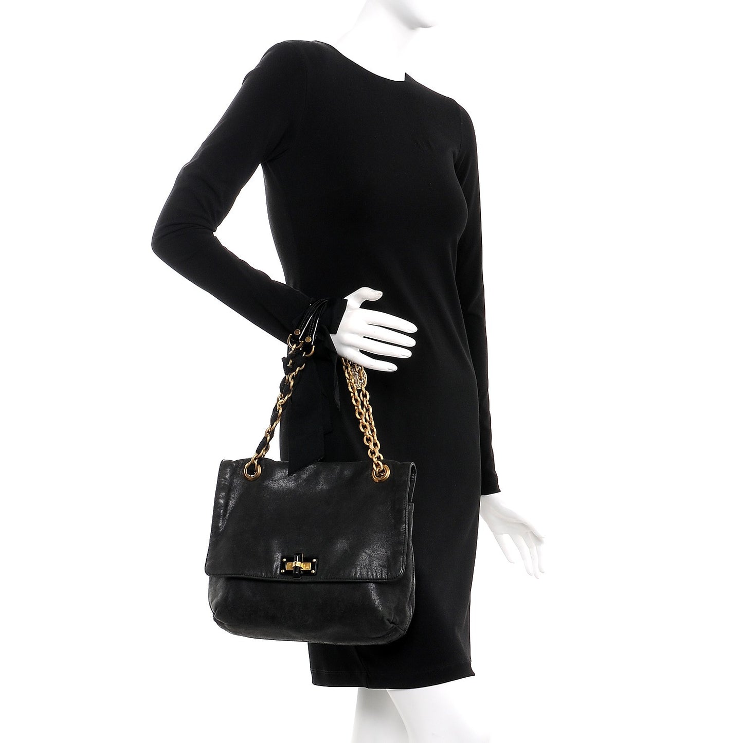 Calfskin Quilted Large Happy Shoulder Bag Black