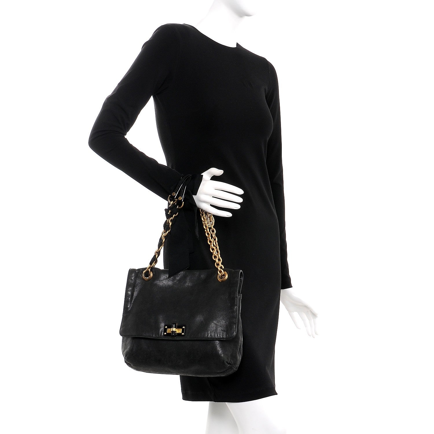 Lanvin Calfskin Quilted Large Happy Shoulder Bag Black 2 of 8