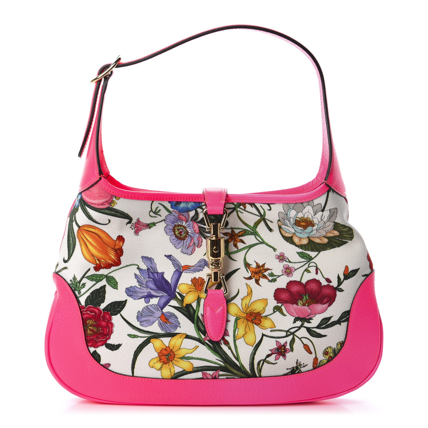 Gucci Canvas Flora Medium Jackie Hobo Fuchsia 1 of 10