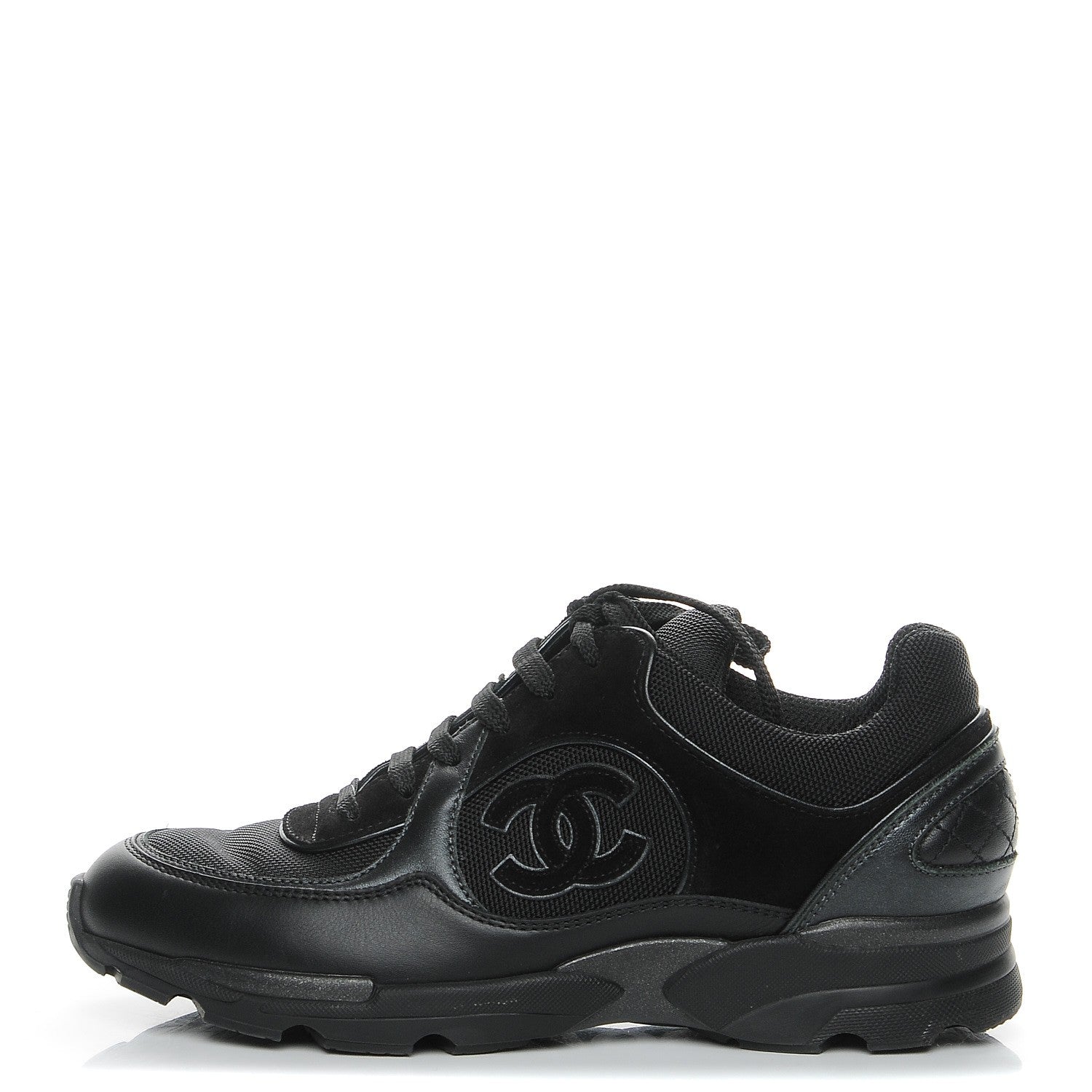Chanel Suede Calfskin CC Sneakers 37 Black 1 of 8