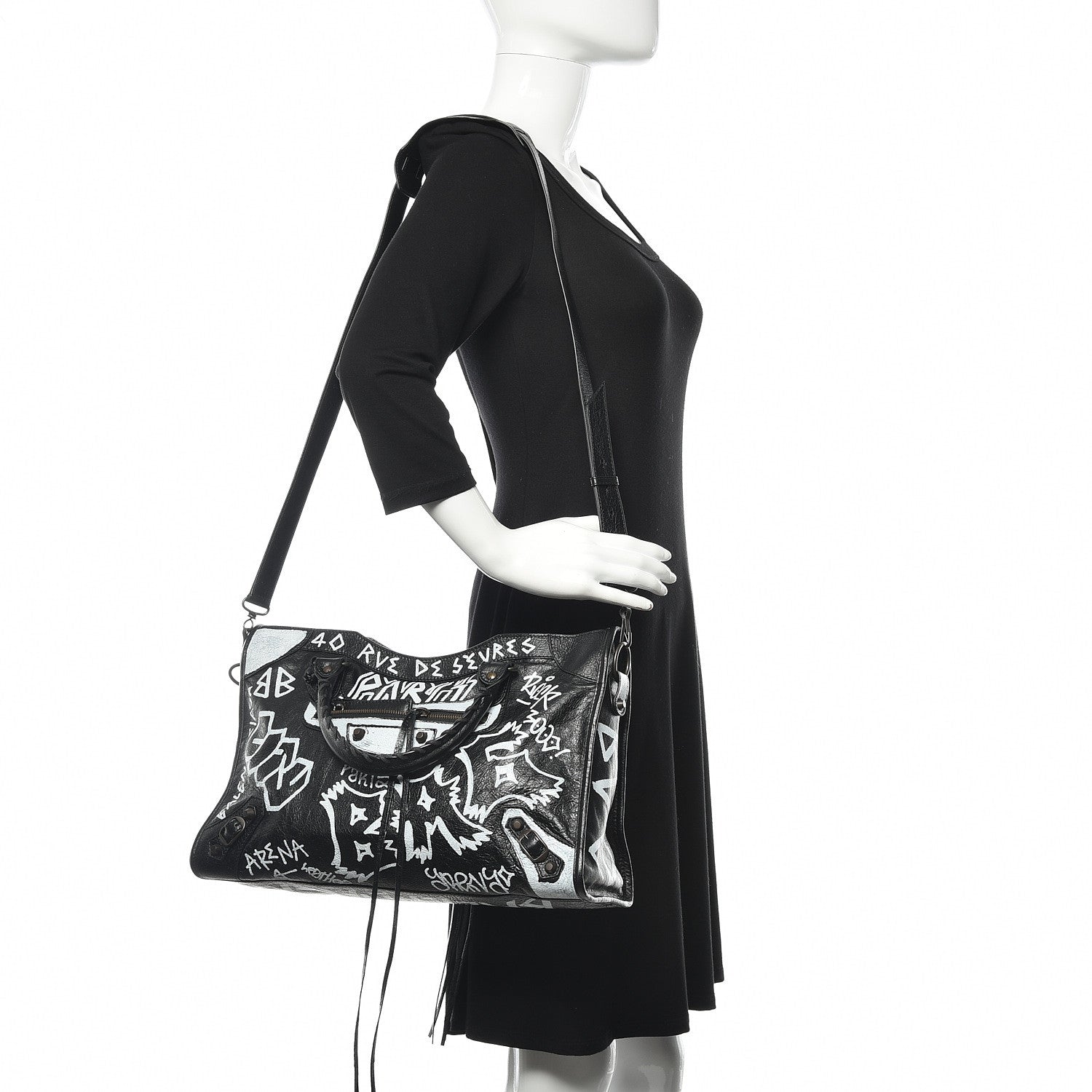 Balenciaga Agneau Arena Graffiti All Over Classic Hardware City Black White 2 of 10