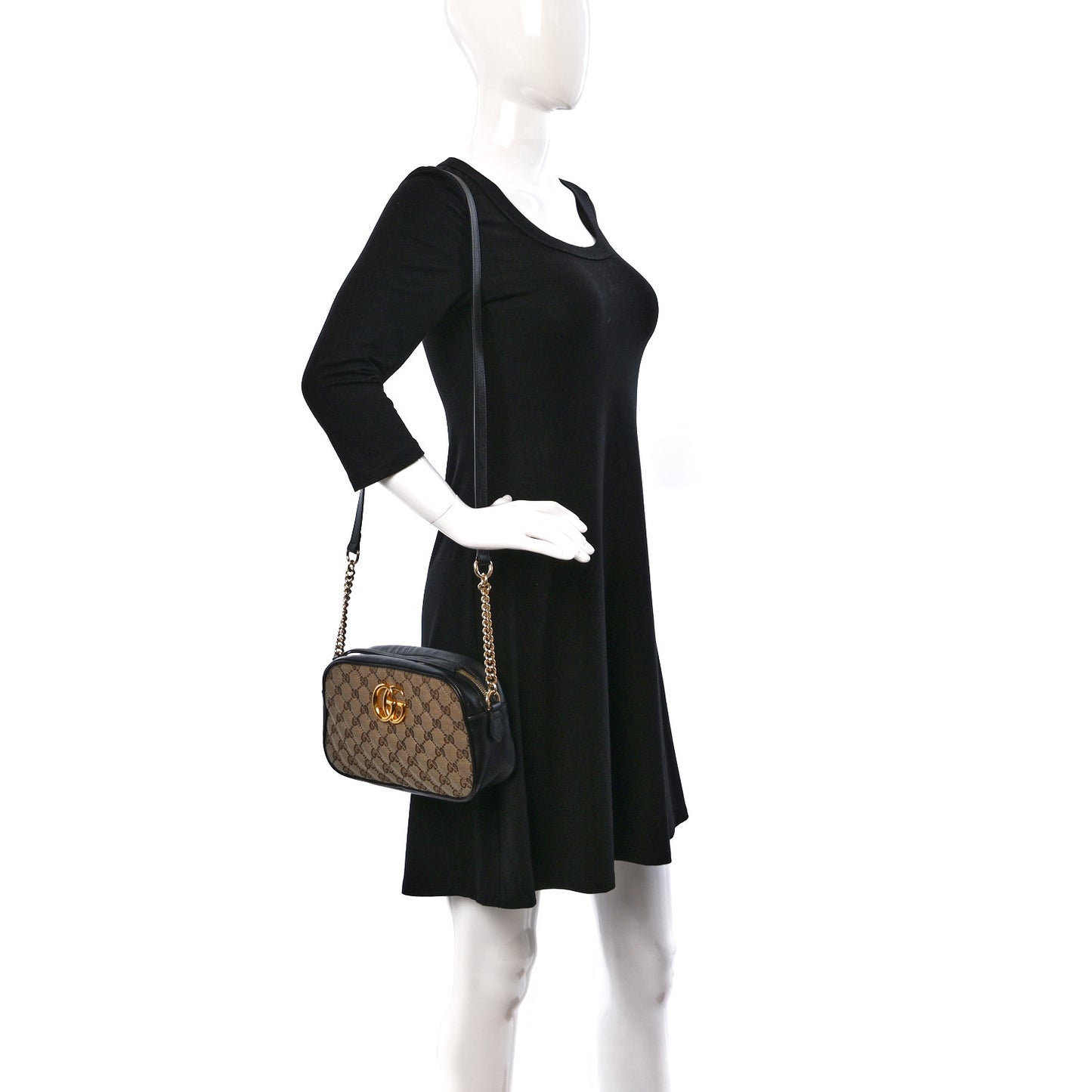 Monogram Matelasse Diagonal Small GG Marmont Chain Shoulder Bag Beige Black