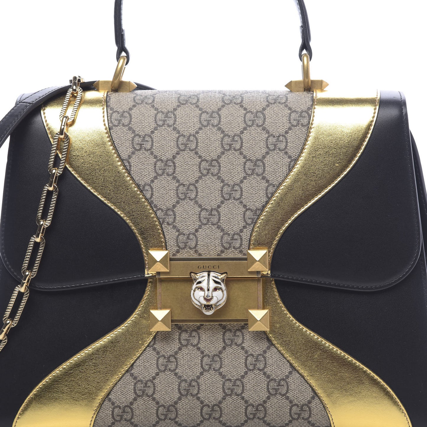 Nappa GG Supreme Monogram Medium Osiride Top Handle Bag Black Oro Vecchio Beige Ebony