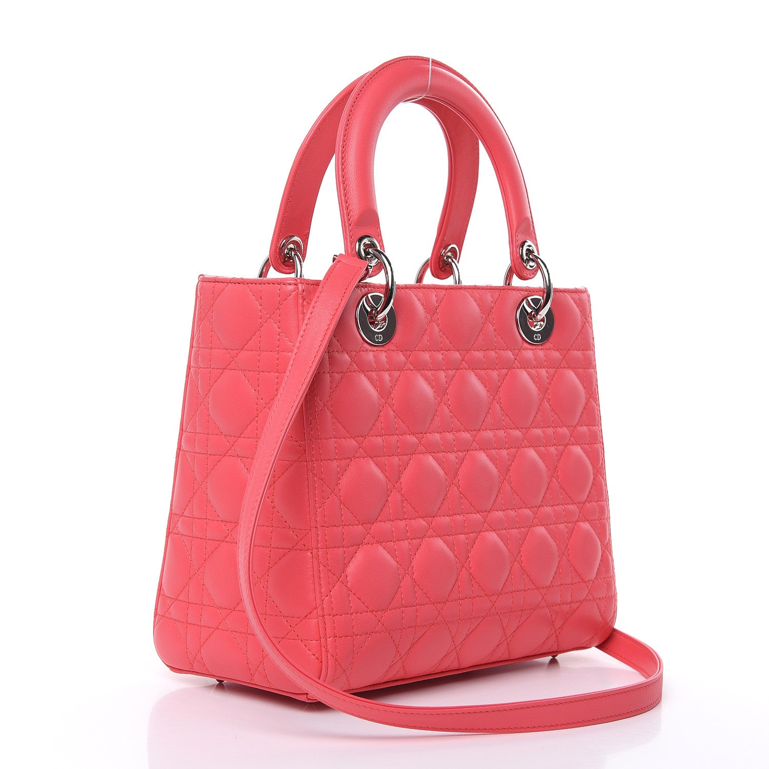 Christian Dior Lambskin Cannage Medium Lady Dior Coral 3 of 11