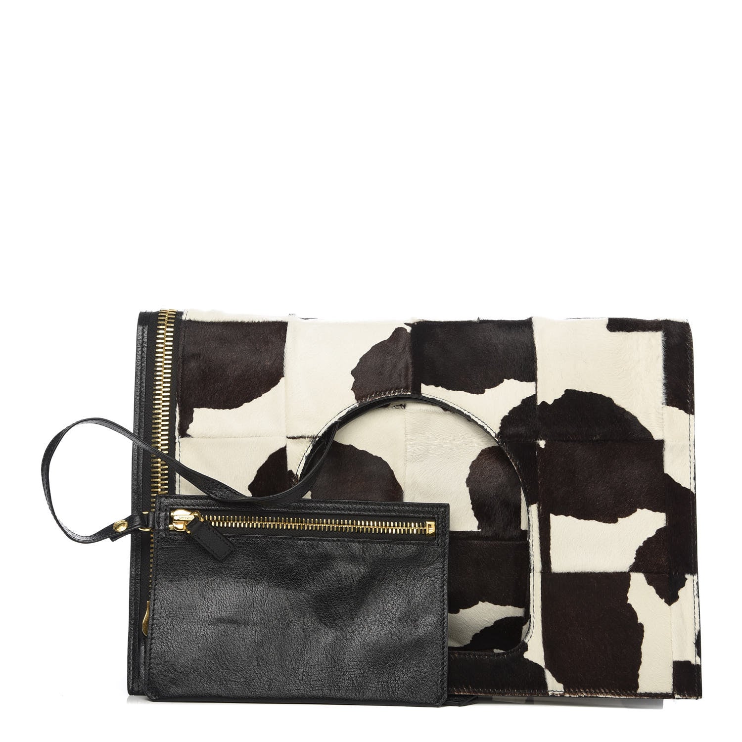 Tom Ford Calf Hair Large Alix Padlock Zip Shoulder Bag Black White 1 of 10