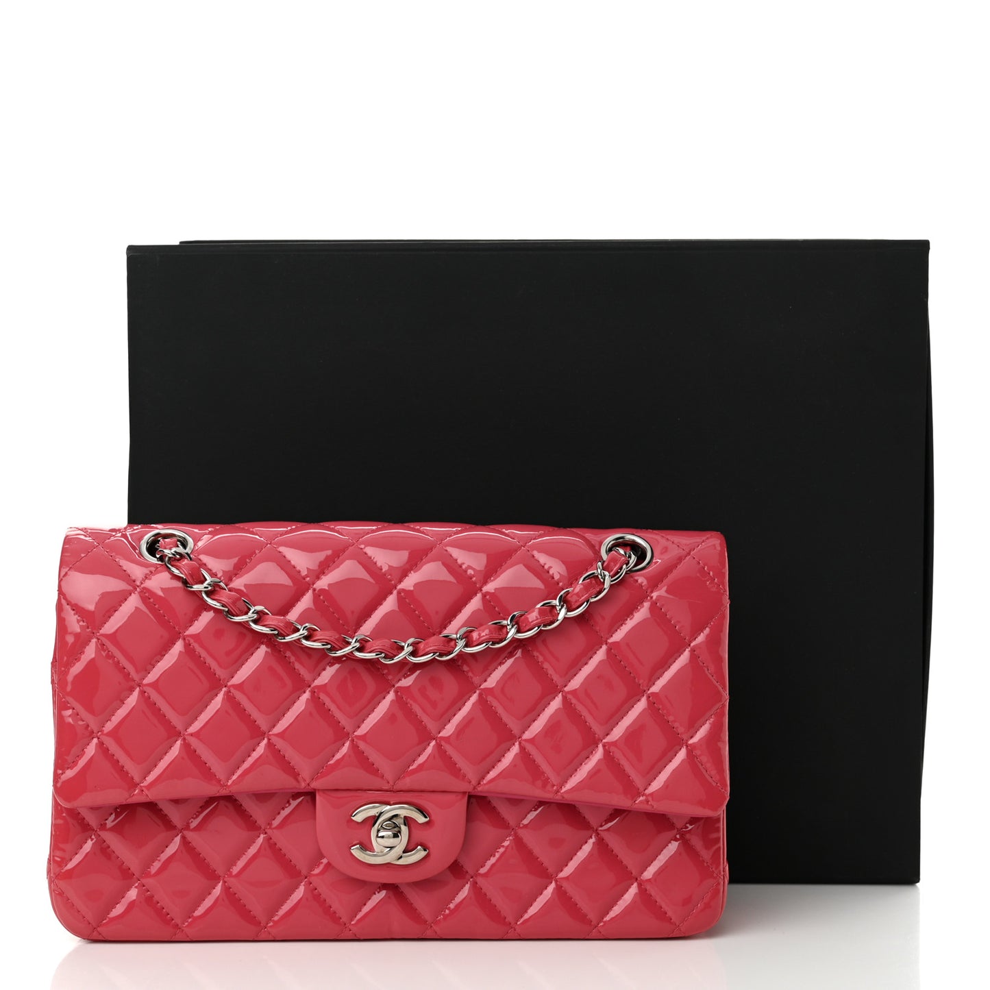 Patent Calfskin Quilted Medium Double Flap Pink