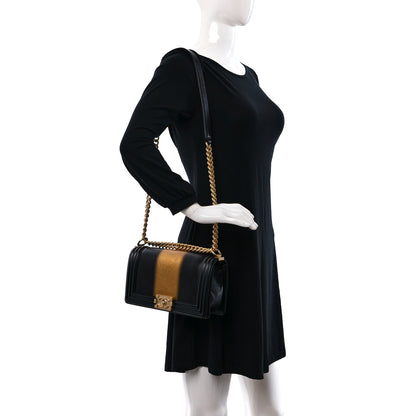 Chanel Metallic Glazed Calfskin Medium Boy Flap Black Gold 2 of 9