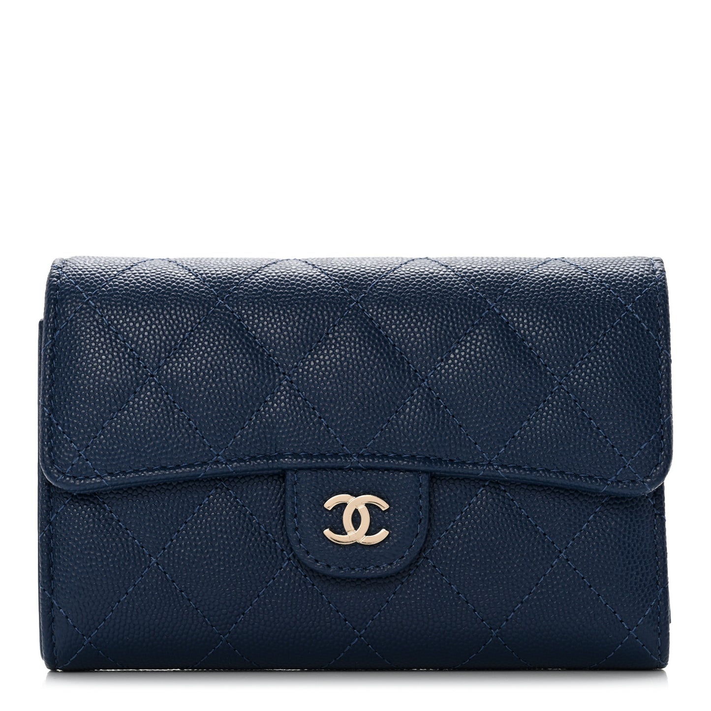 Caviar Quilted Medium Flap Wallet Dark Blue