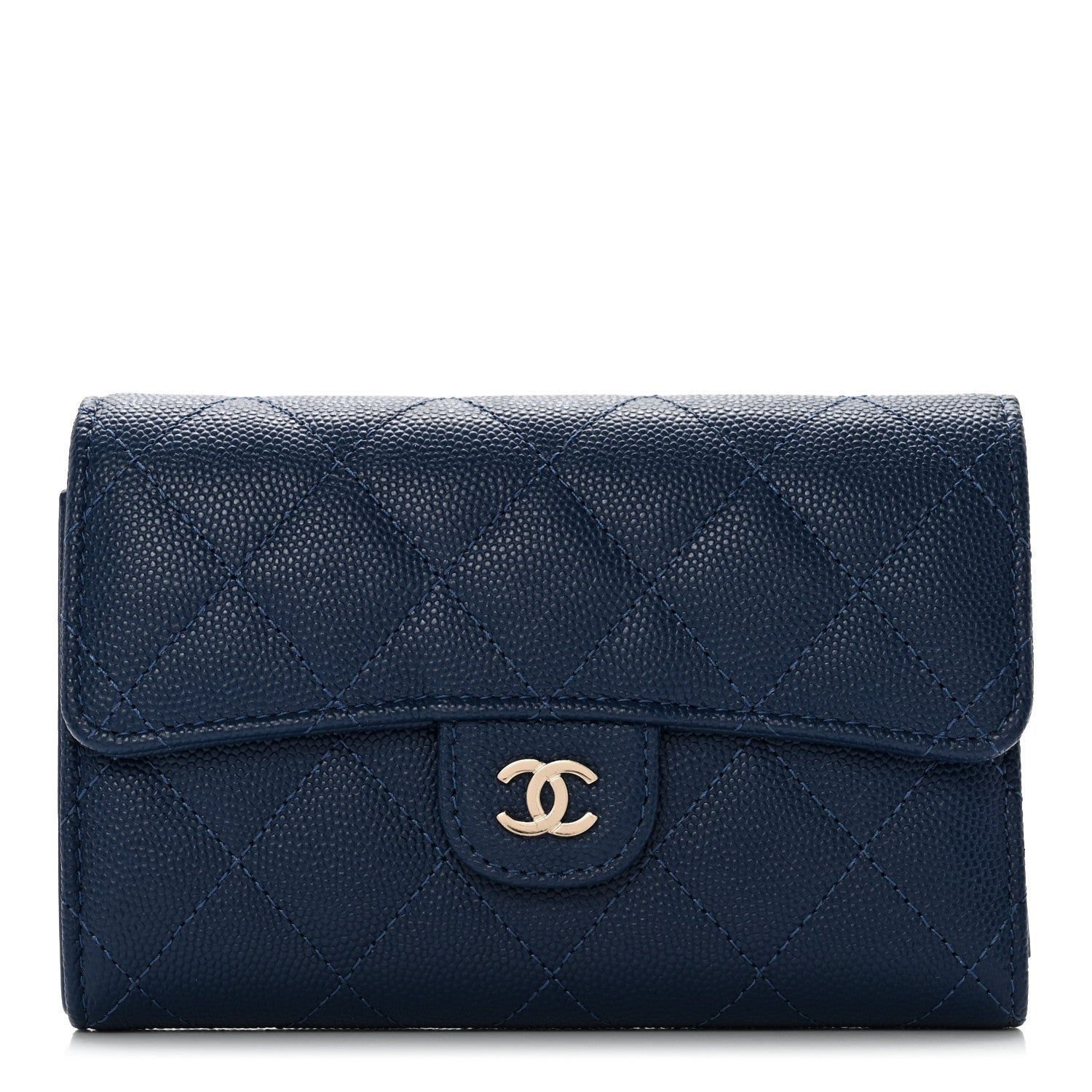Chanel Caviar Quilted Medium Flap Wallet Dark Blue 1 of 12