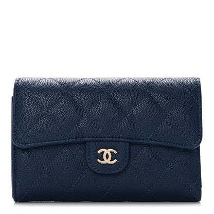 Chanel Caviar Quilted Medium Flap Wallet Dark Blue 1 of 12