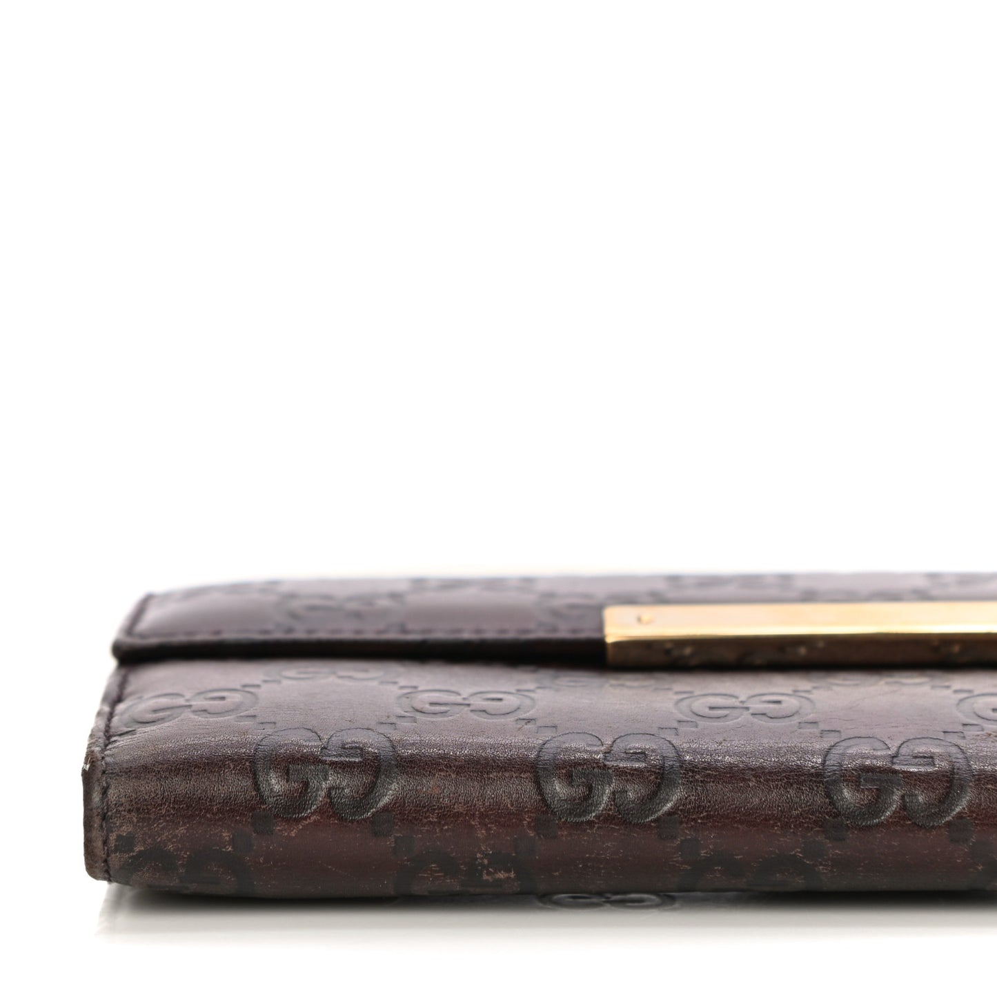 Guccissima Margaux Calfskin Metal Bar Continental Flap Wallet Chocolate