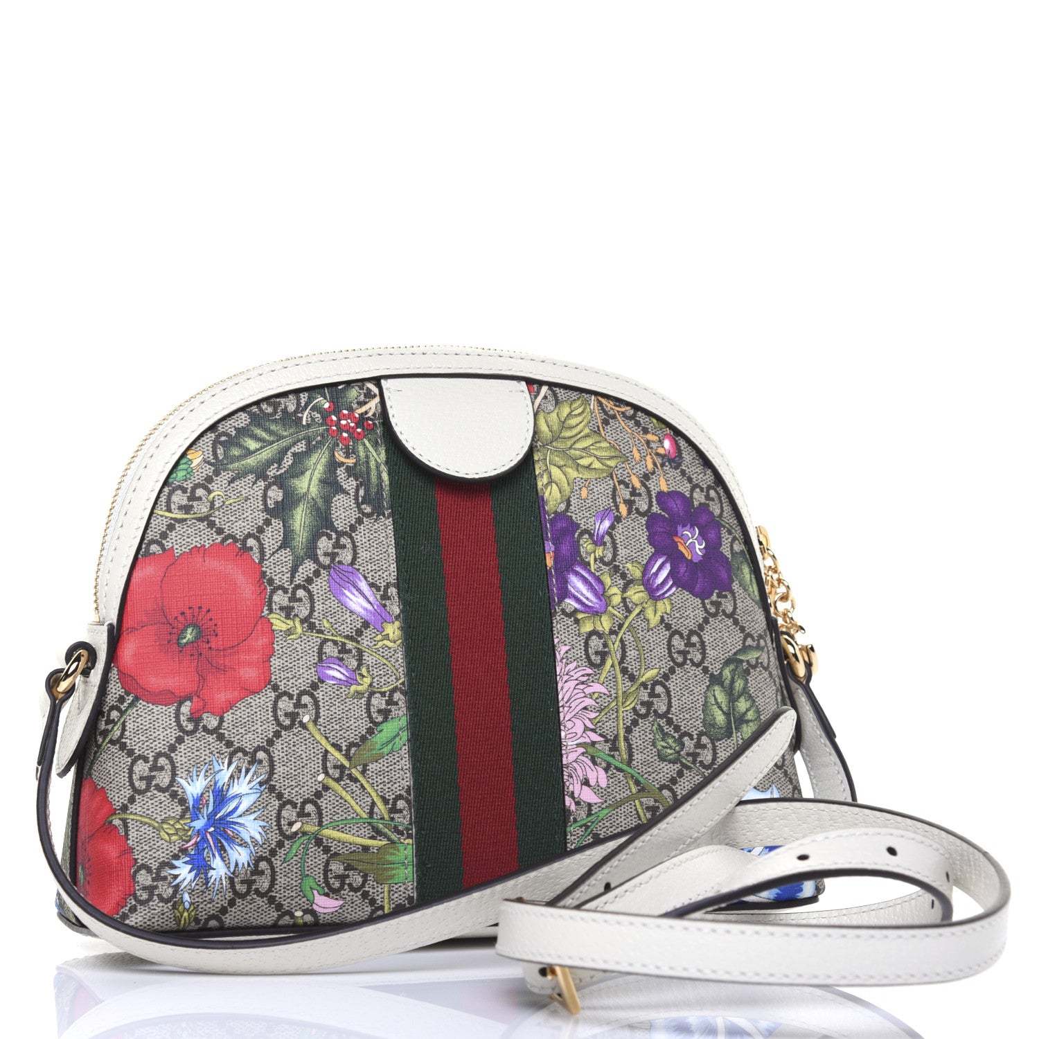 Gucci GG Supreme Monogram Flora Web GG Small Ophidia Dome Shoulder Bag White 3 of 16