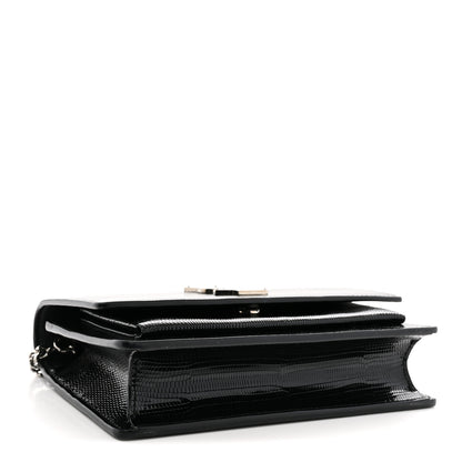 Saint Laurent Calfskin Lizard Embossed Monogram Sunset Chain Wallet Black 4 of 10