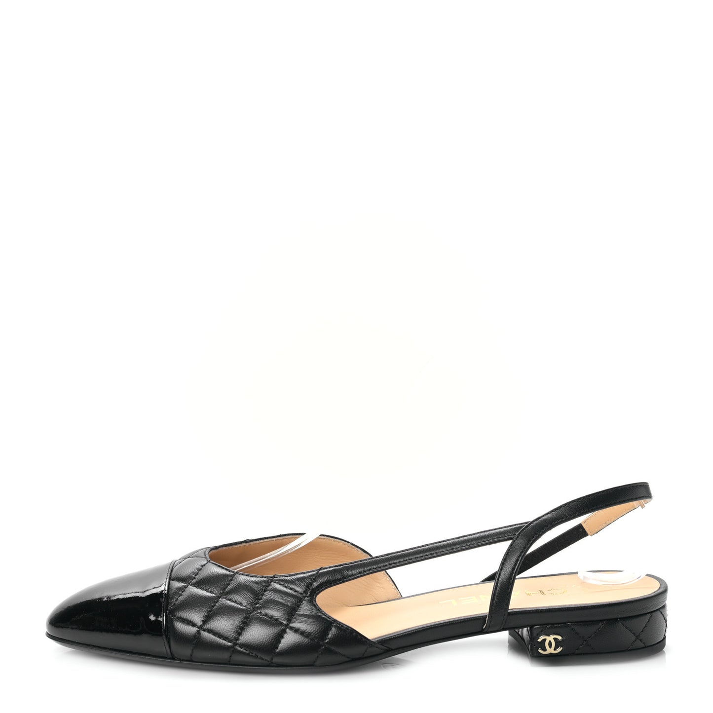 Lambskin Patent Cap Toe CC Slingback Flats 40 Black