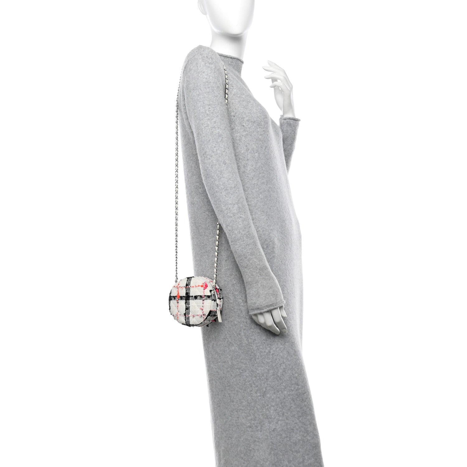 Chanel Tweed Quilted Round Clutch With Chain Black White Multicolor 2 of 10