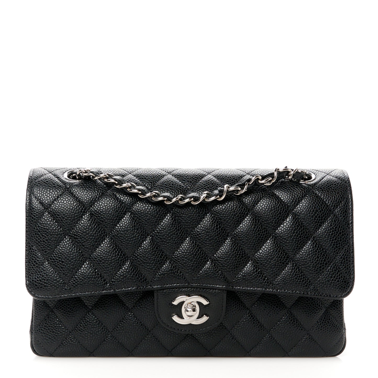 Caviar Quilted Medium Double Flap Black