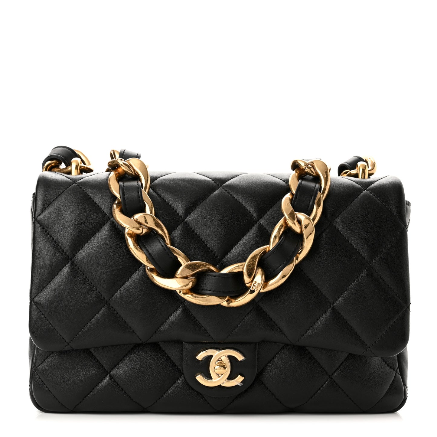 Lambskin Quilted Large CC Funky Town Flap Black