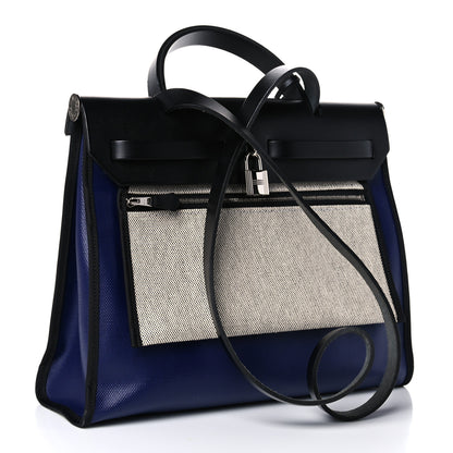 Hermes Toile H Berline Vache Hunter Herbag Zip PM 31 Bleu Encre Black 3 of 11