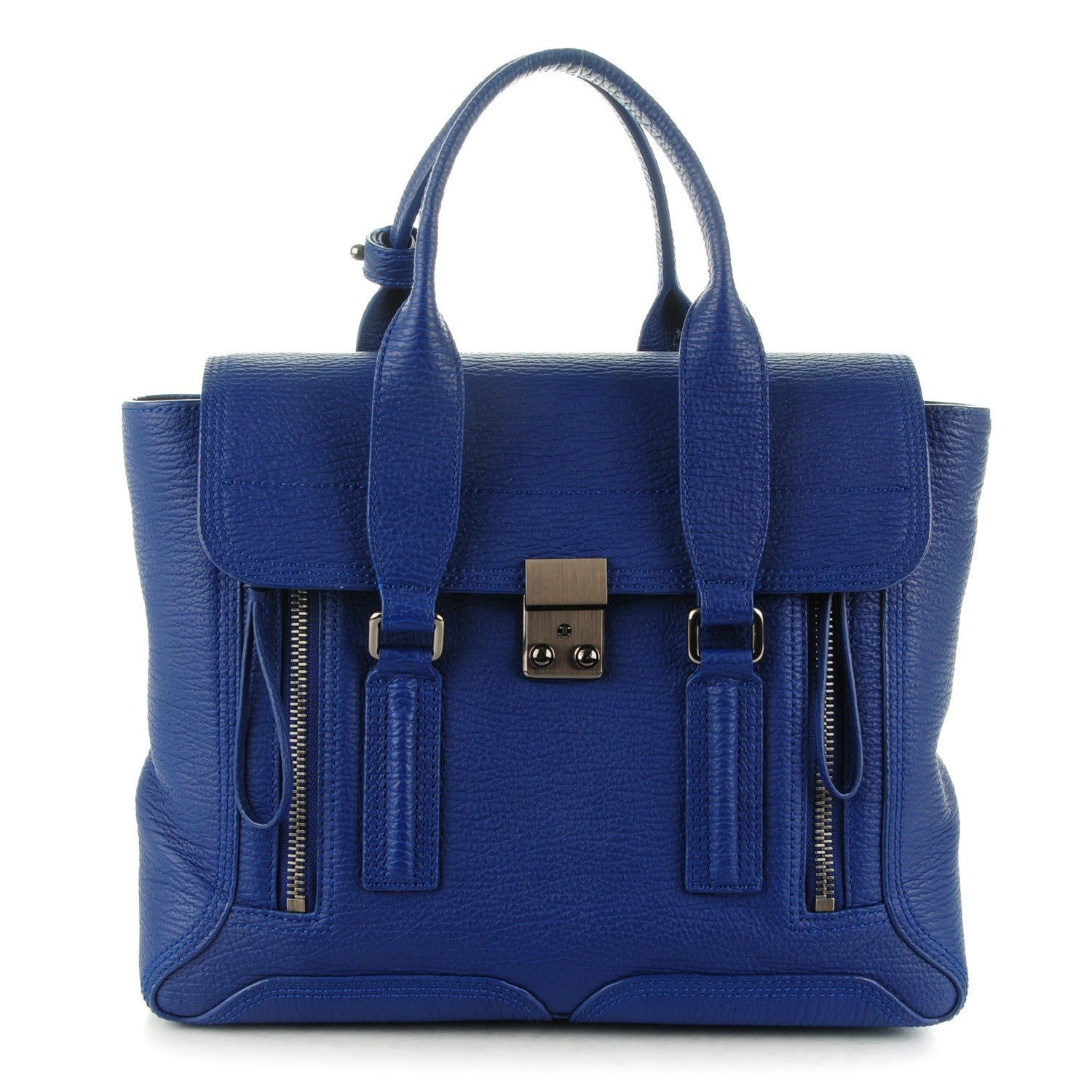 3.1 Phillip Lim 3.1 Textured Calfskin Medium Pashli Satchel Cobalt 1 of 8