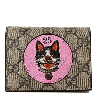 Gucci GG Supreme Monogram Bosco Patch Card Case Wallet Beige Malva Hibiscus Red 1 of 9