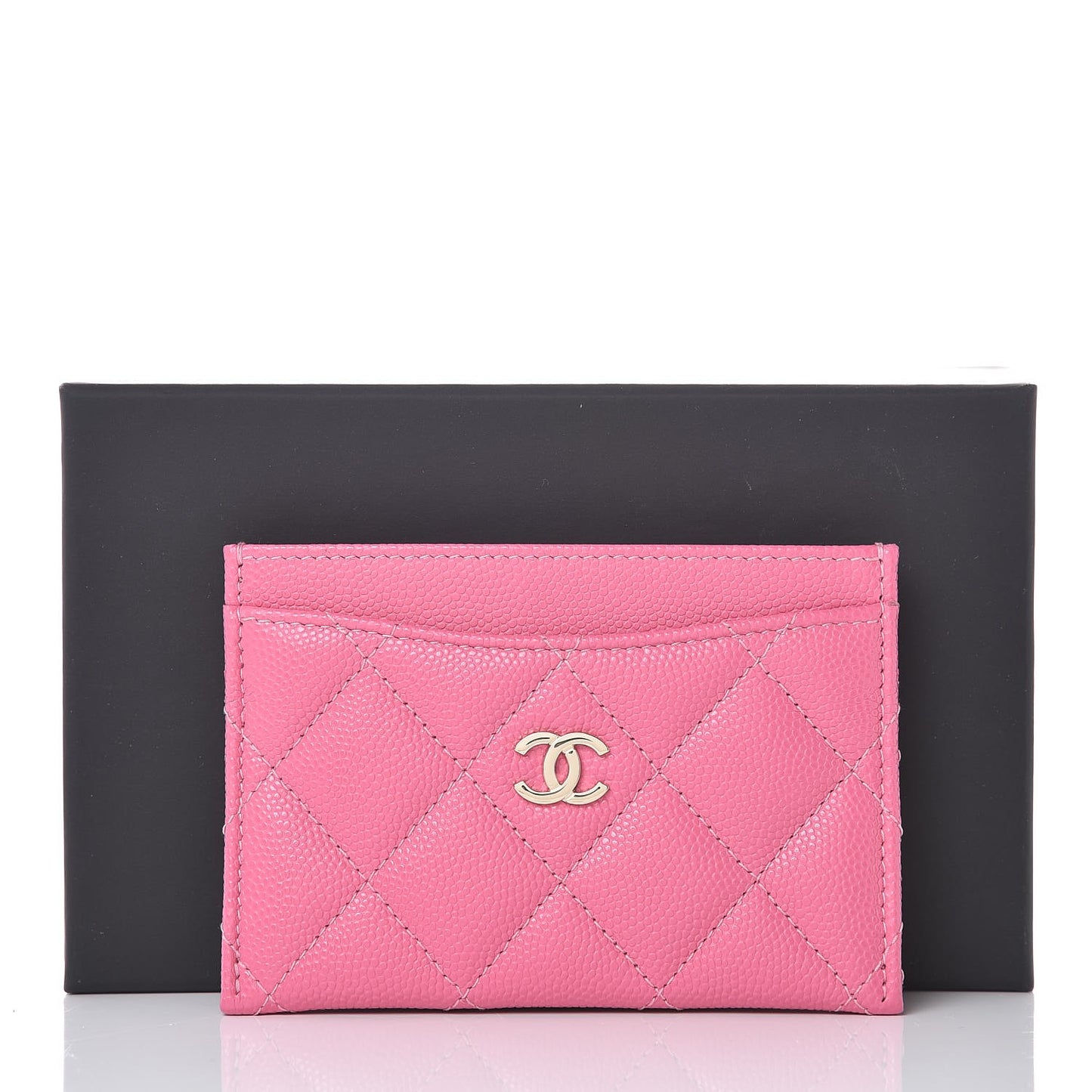 Caviar Quilted Card Holder Pink