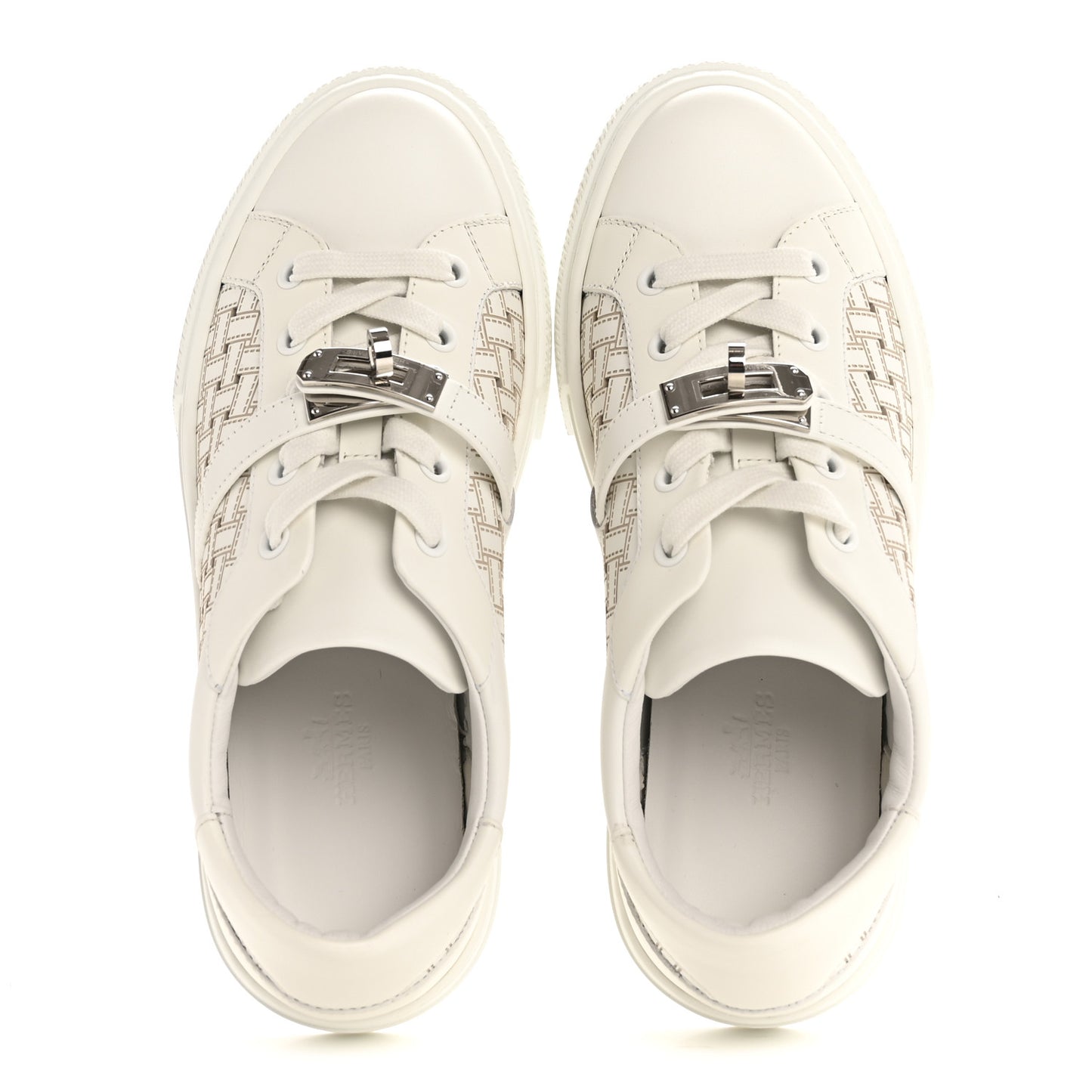 Calfskin Perforated Mosaic Day Sneakers 36 White