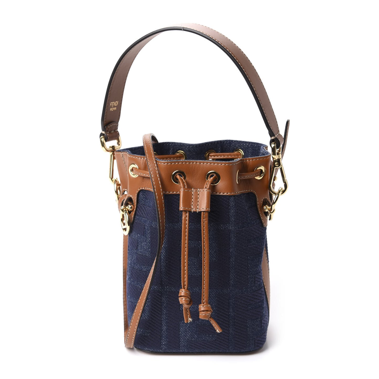 Denim Vitello King F is Fendi FF Embroidered Mini Mon Tresor Bucket Bag Blue Cuoio