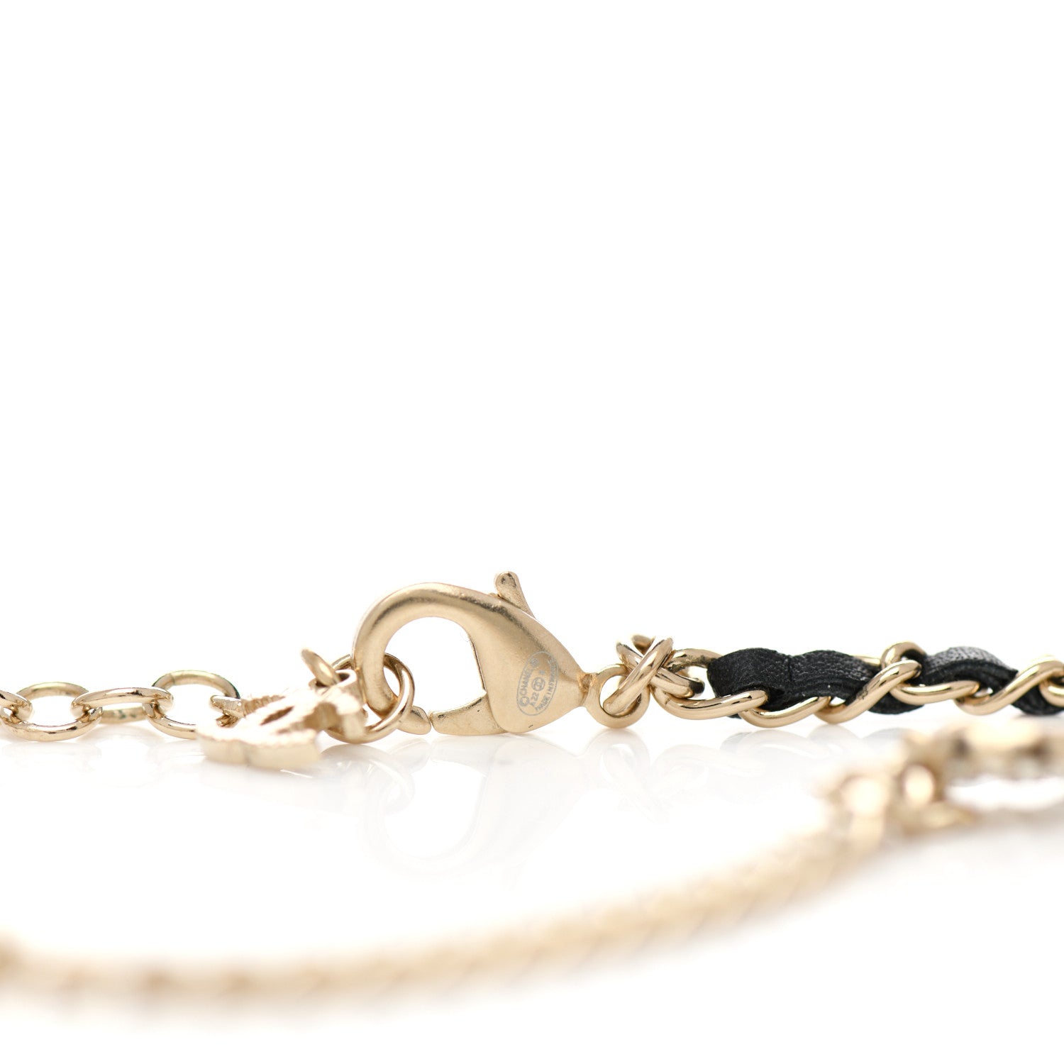 Chanel Metal Calfskin Crystal Double CC Short Necklace Black Gold 4 of 4