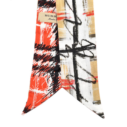 Burberry Silk Disruptive Check Scribble Print Skinny Scarf Bright Red 2 of 3