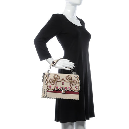 Fendi Vitello Liberty Lucido Flowers and Bows Scalloped Studded Kan I Shoulder Bag Camelia Black Cherry 2 of 16