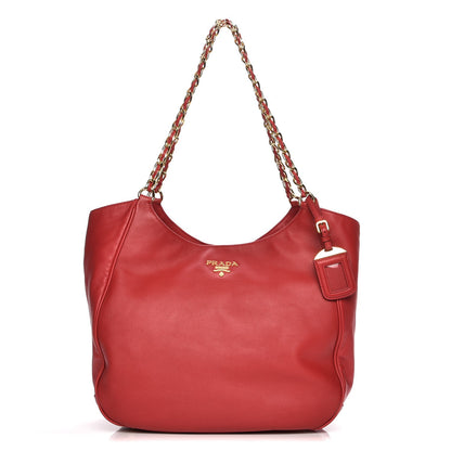 Prada Soft Calf Chain Tote Rosso 1 of 8