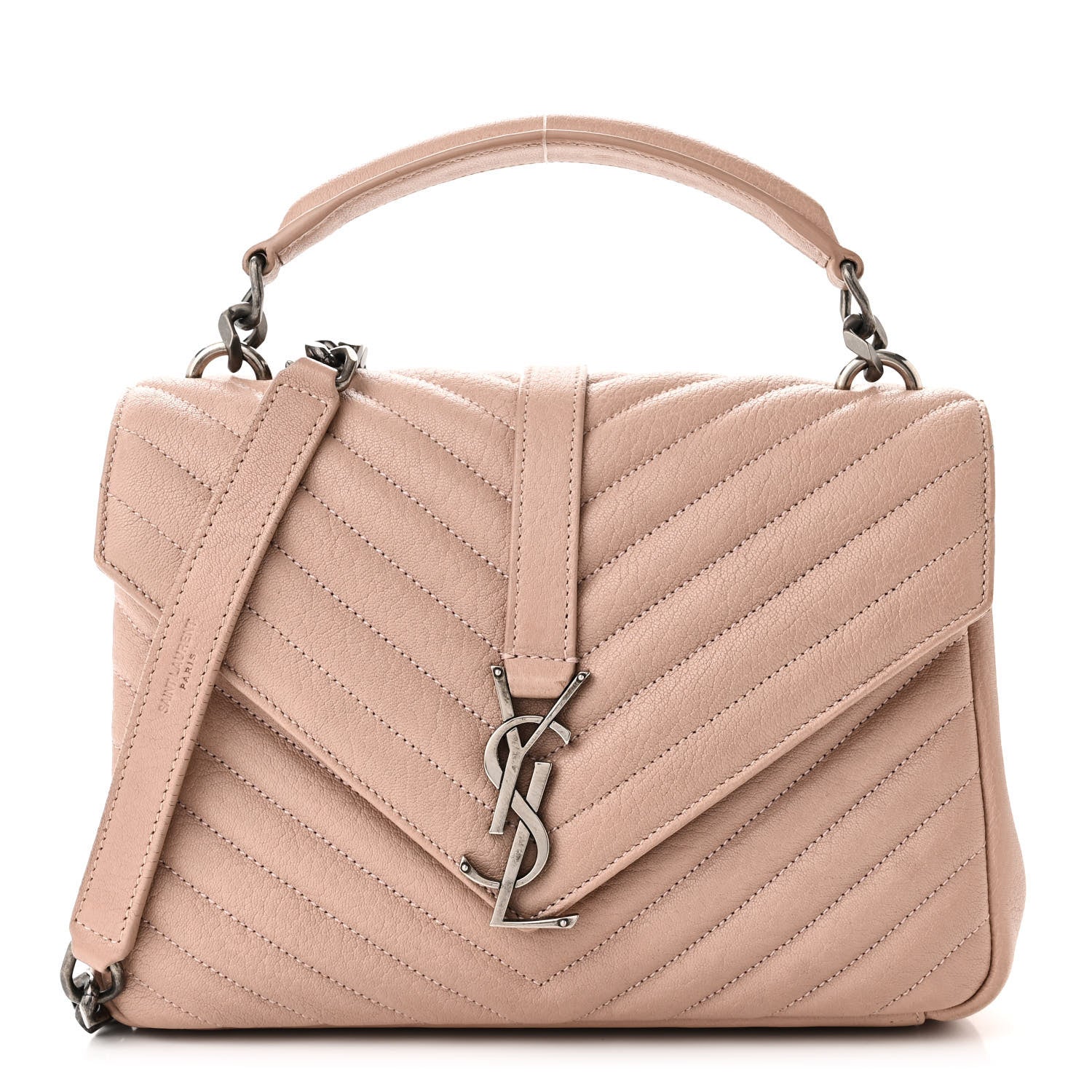 Saint Laurent Sheepskin Matelasse Chevron Monogram Medium College Bag Rose Poudre 1 of 10