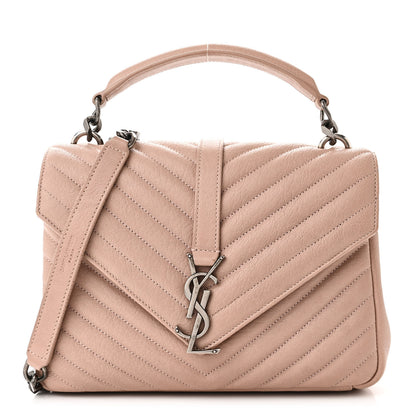 Saint Laurent Sheepskin Matelasse Chevron Monogram Medium College Bag Rose Poudre 1 of 10