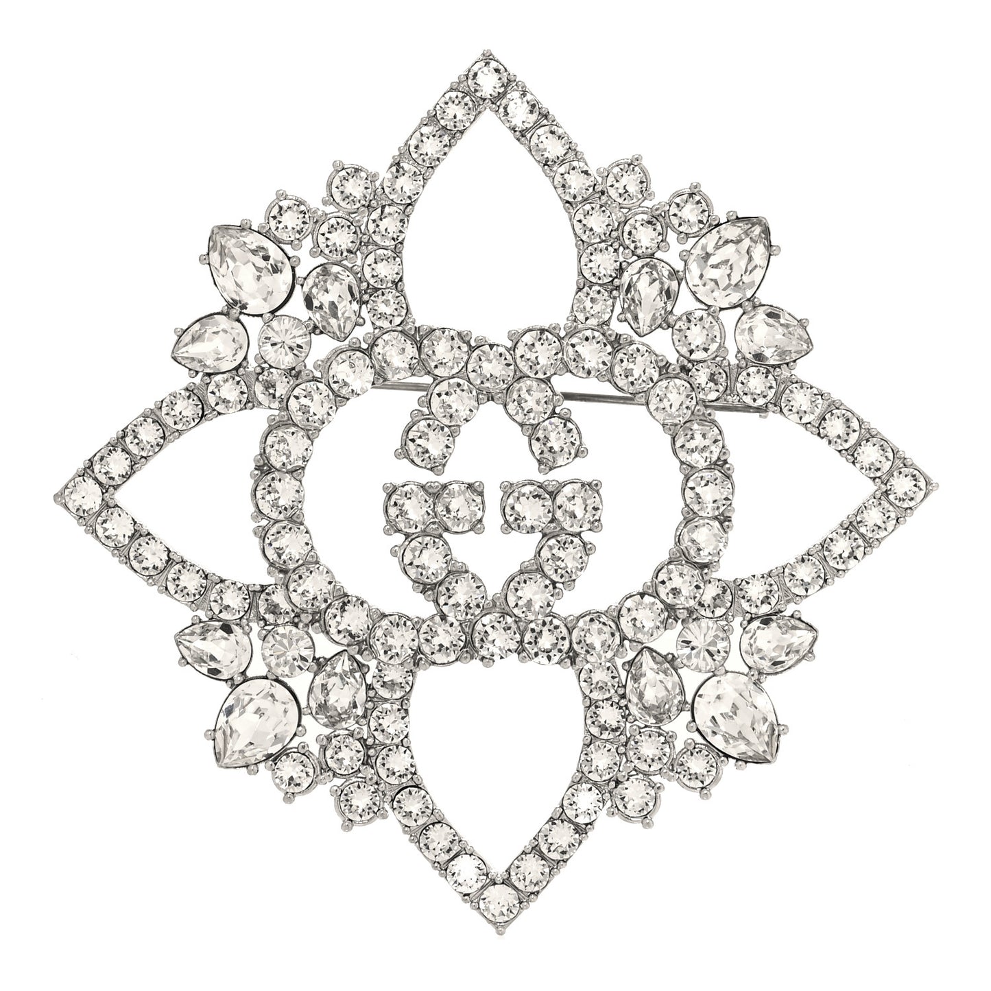 Metal Crystal GG Brooch Silver
