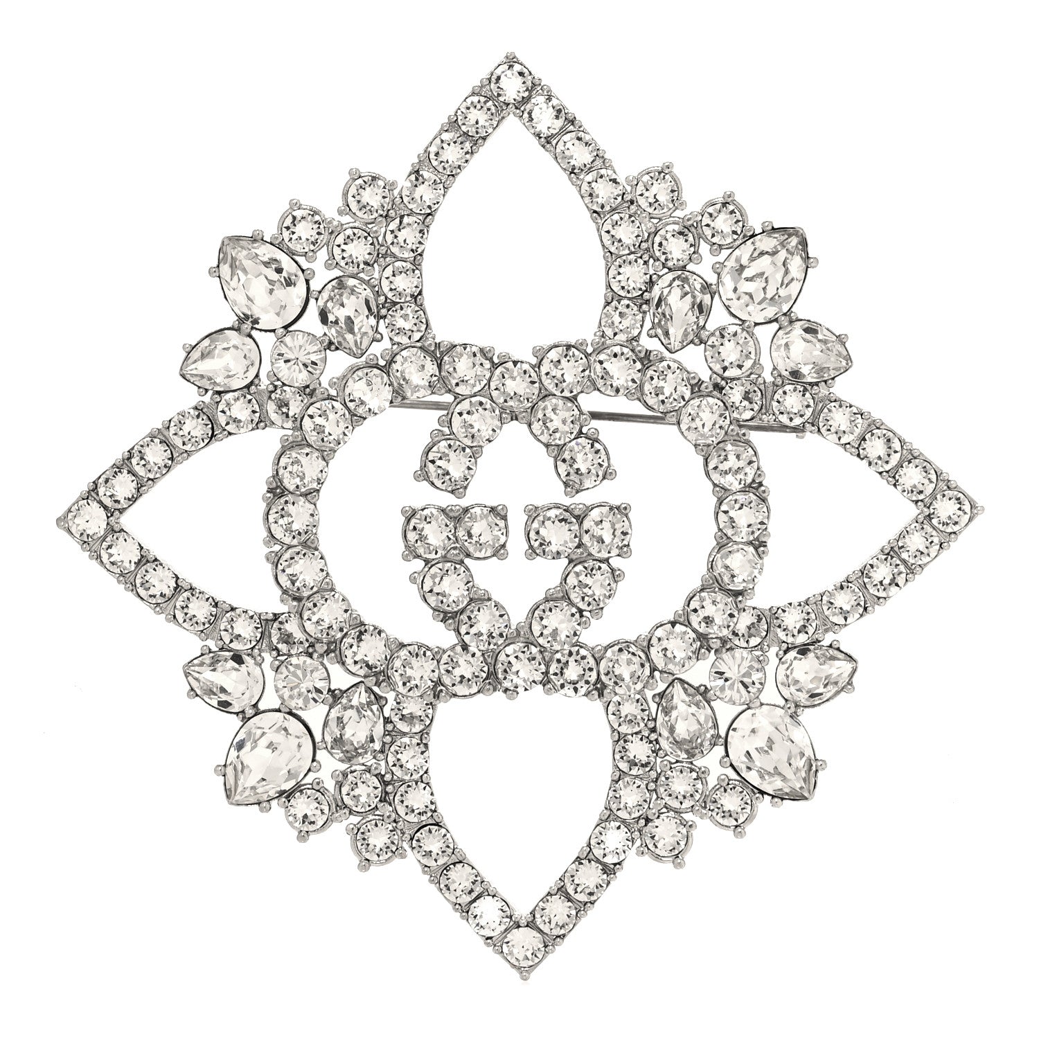 Gucci Metal Crystal GG Brooch Silver 1 of 3