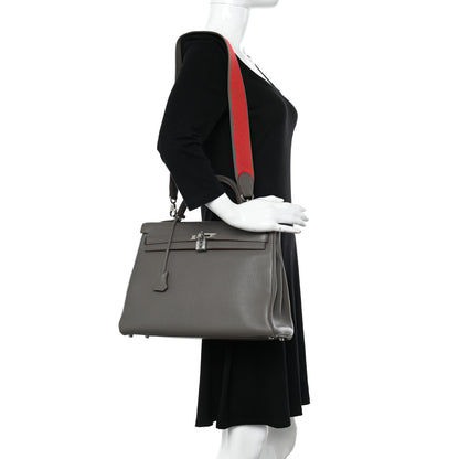 Hermes Taurillon Clemence Kelly Retourne 35 Etain Rouge Casaque 3 of 14