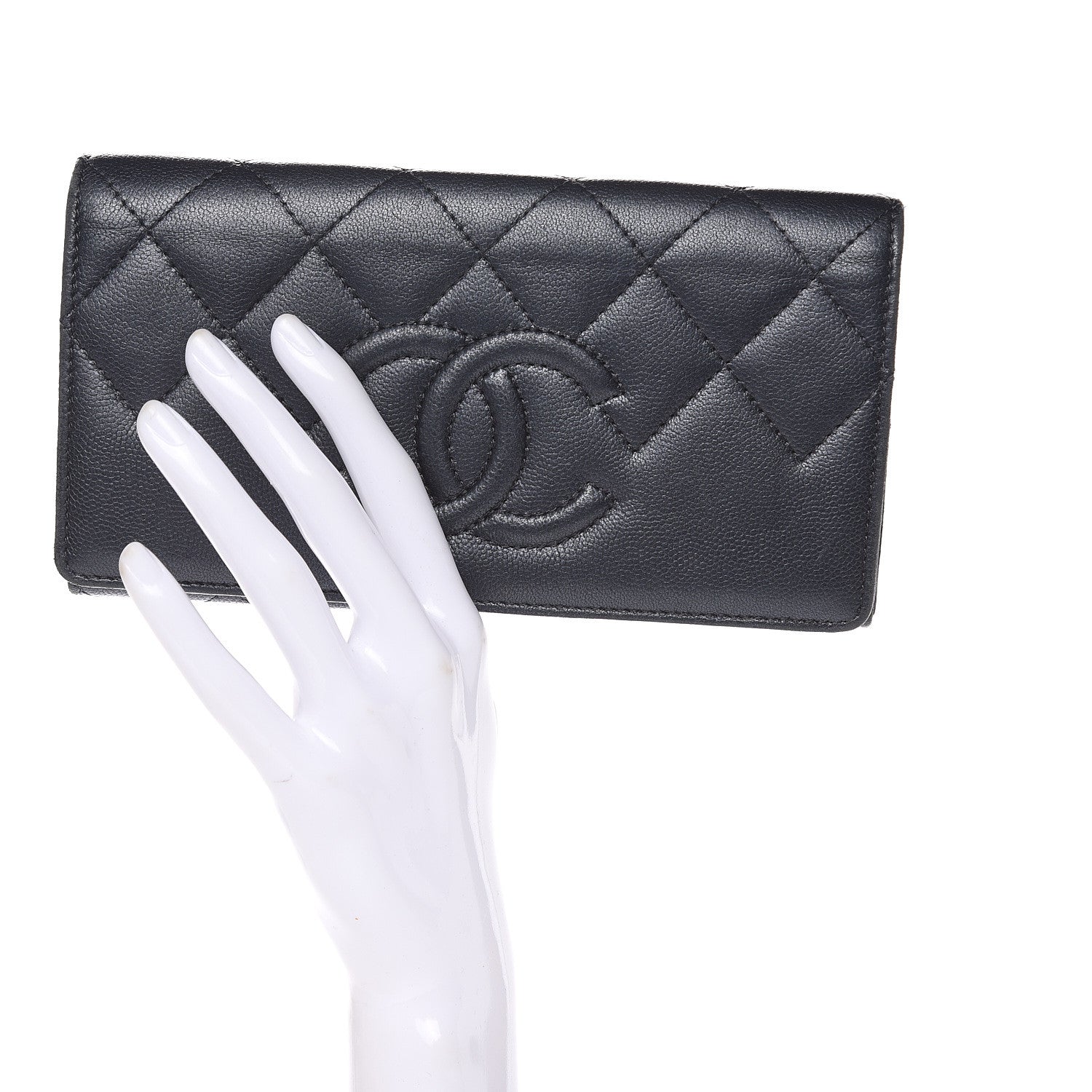 Chanel Metallic Caviar Quilted CC Large Gusset Flap Wallet Black 2 of 11