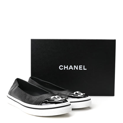 Chanel Crumpled Shiny Lambskin Patent Calfskin CC Ballet Flats 36.5 Black 10 of 10
